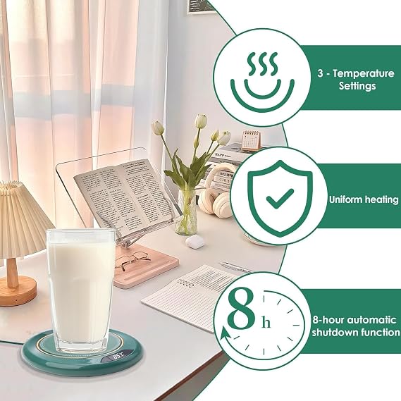 Coffee Mug Warmer USB Smart Beverage Heated Coaster 8H Auto Shut-Off with 3 Temperature 55 65 75 ℃ Settings Electric Touch Control LED Display Cup Warmer Pad for Dad Mom Desk Tea Milk Gifts