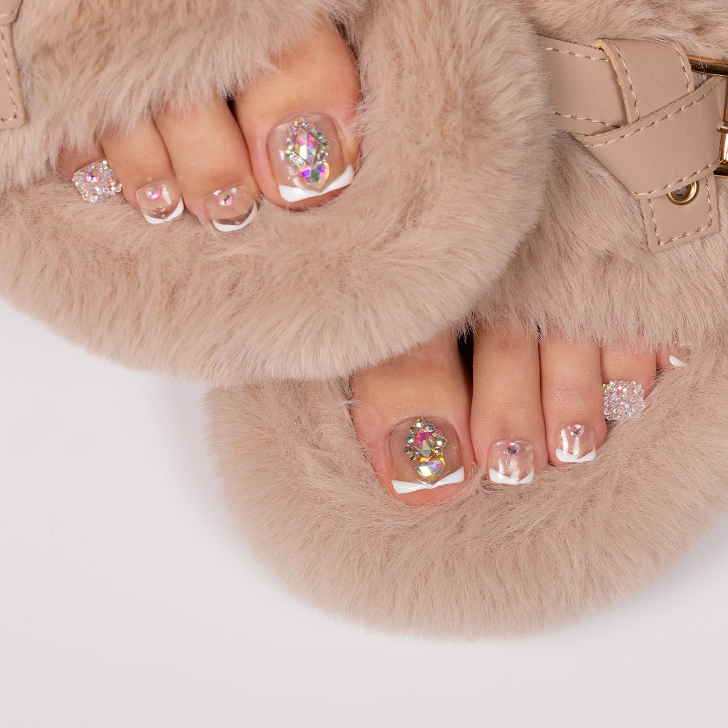 LOVFUL Press on Toenails Aurora Light | 20 PCS Free Size Toe Nails | Reusable Fake Nails for Toe | T36