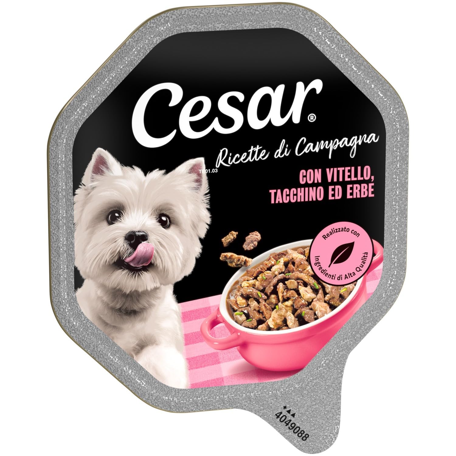 Cesar Ricette di Campagna Cibo per Cane con Tenero Vitello e Tacchino 150 g 14 Vaschette