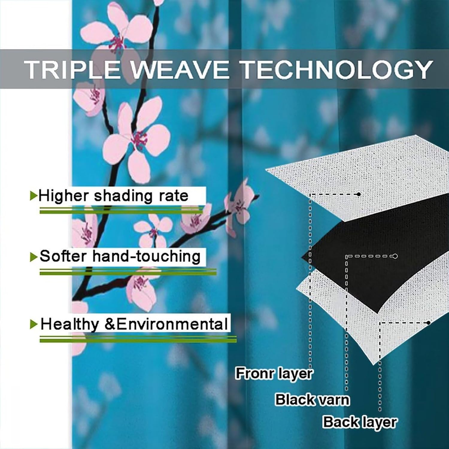 Cherry Blossom Curtains Japanese Style Floral Cherry Blossom Asian Traditional 3D Printing Curtains for Kitchen Bedroom Living Room Blackout Privacy Curtain 42x45 Inches 2 Panels