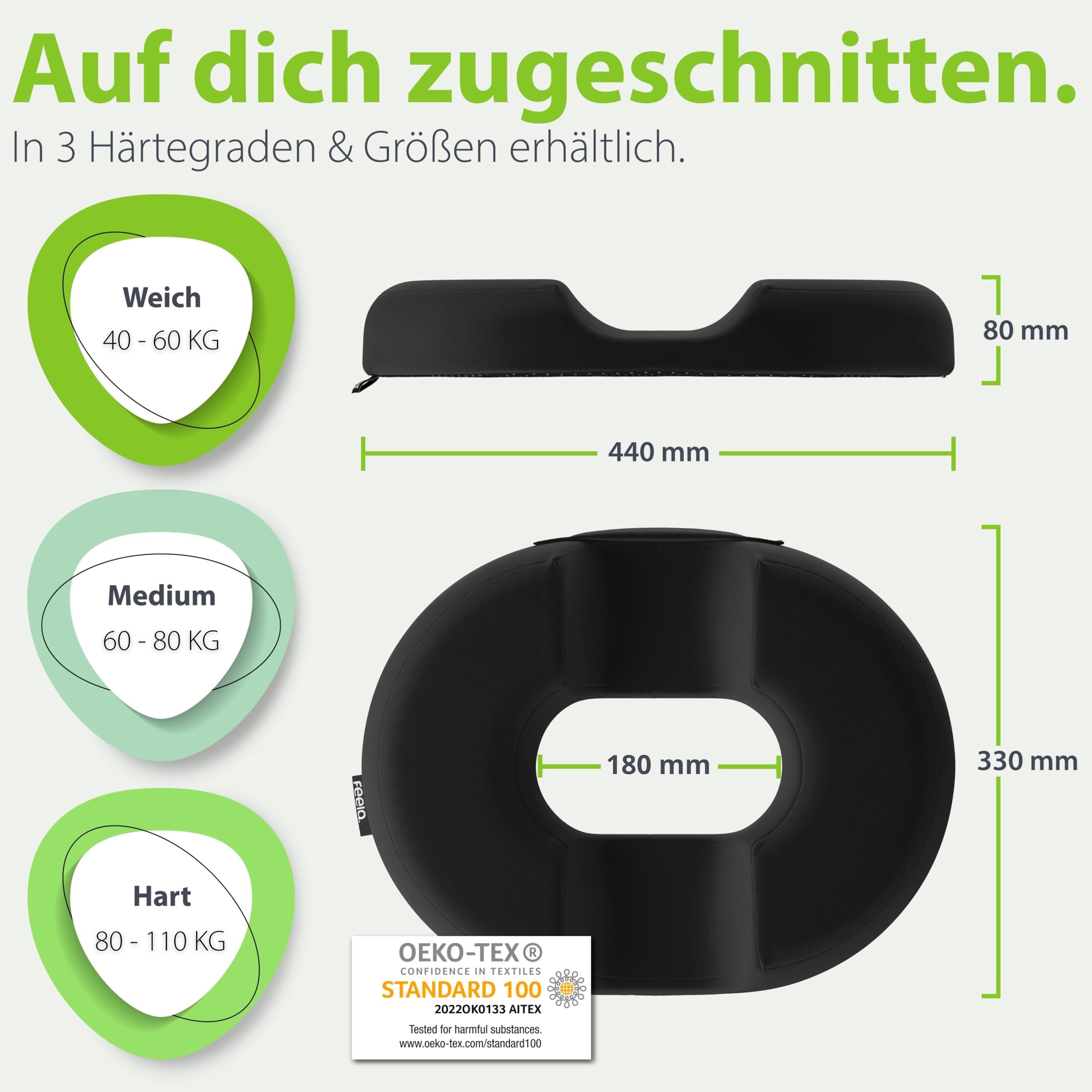 feela.® Orthopädisches Sitzring [3 Härtegrade] – Hämorrhoiden Sitzkissen mit Loch – nach OP & Geburt – Sitzring Steißbein Entlastung, Hämorriden Kissen, Sitzdonut – lindert Schmerzen (Hart)