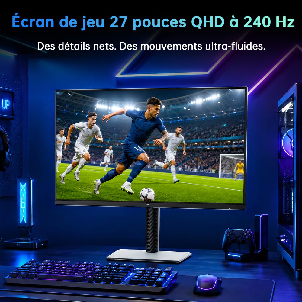 KTC H27E6S Écran Gaming 27 Pouces QHD 2560 x 1440, 240Hz (OC 275Hz), Fast IPS, 1 ms, HDR400, FreeSync & G-Sync Compatible, Eye Care, VESA 100x100mm, Pied Réglable en Hauteur, HDMI 2.0, DisplayPort 1.4