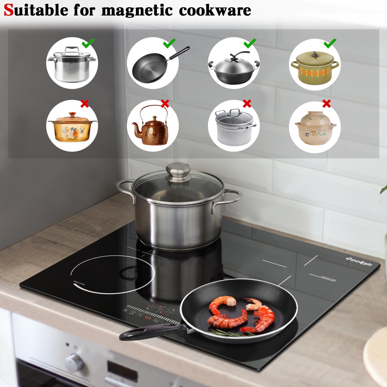 Induction Hob 60CM 4 Zone, Plug in Electric Hob 13 amp 4 ring, 2800W Electric Induction Hob 220V, Cooking Hob 60CM with Flexible Zone, Kitchen Hob with 99-Min Timer, Safety Lock — view 5