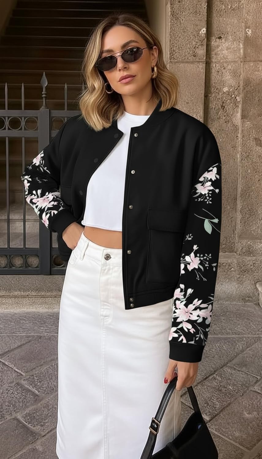 ETCYY NEW Bomber Jackets for Women 2025 Trendy Fall Winter Cropped Coats Button Down Casual Varsity Jacket with Pockets - Image 4