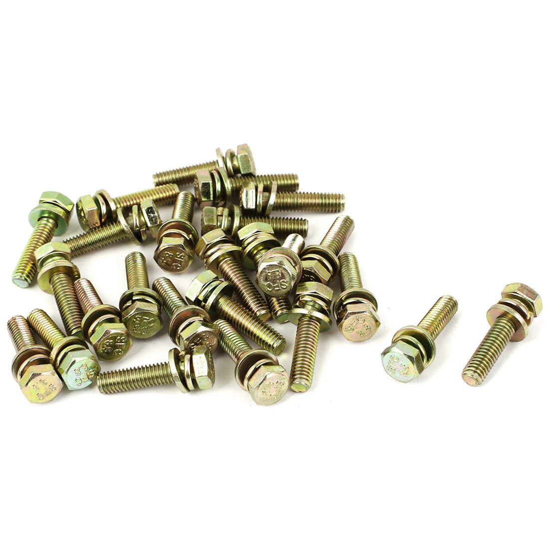Uxcell Yellow Sourcingmap M6x25mm 8.8 Grade Zinc Plated Hex Head Bolt 25Pcs W Washer