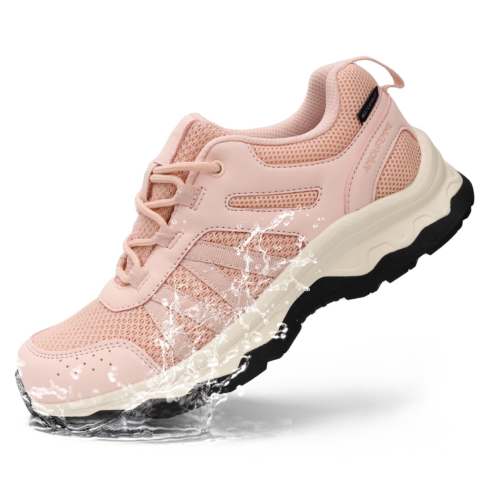 ANJOUFEMME Women's Waterproof Hiking Shoes Non Slip Sneakers Lightweight Tennis Shoes for Work Walking Running Trekking Trail Shoes DSX03W-FN-US-PINK-6