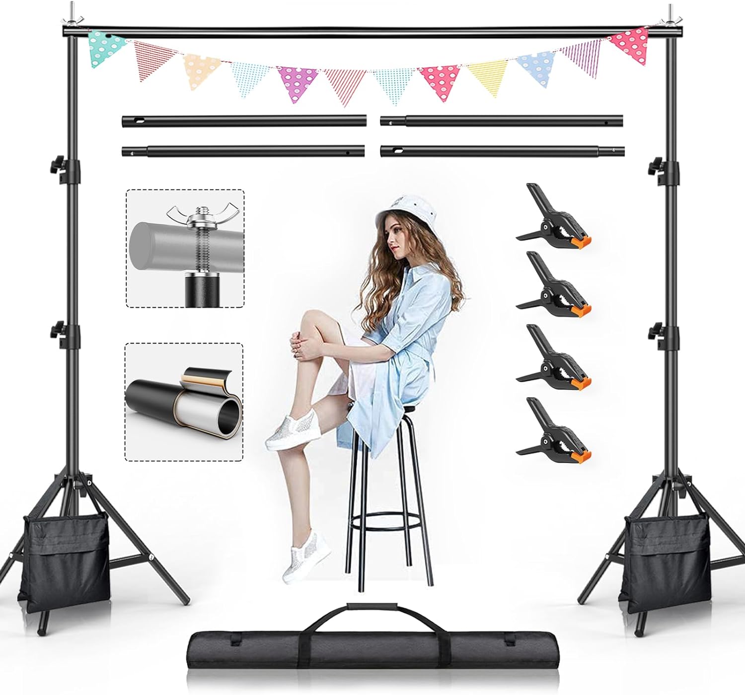 Photo 1 of Backdrop Stand, 7.5 FT x 10 FT Adjustable Photography Background Support System Kit with Carrying Bag for Photo Video Studio 