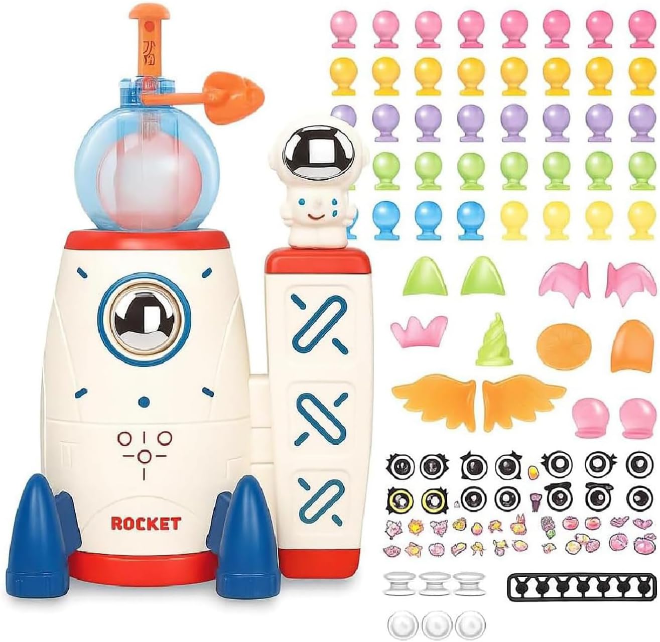 DIY Balloon Space Rocket Toy Kit,Rocket Air Pump Fun with Balloon Monster Pals,Make Your Own Magic Monster Sticker Decorated Balloons Craft,Learn & Play Gift for Kids (170PCS)