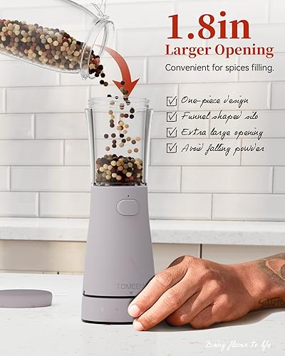 Miniatura 41 de Juego de molinillo eléctrico de sal y pimienta con base de almacenamiento, juego de molinillo de sal y pimienta recargable de acero inoxidable