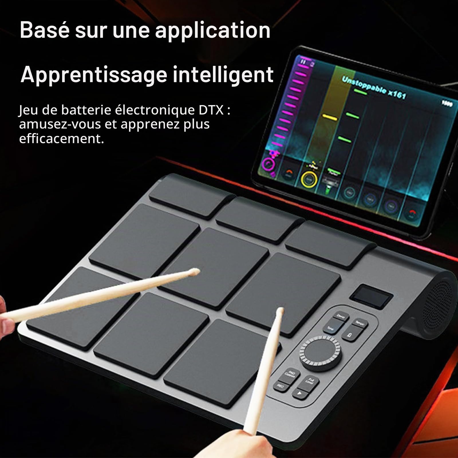 Batterie Électronique, Batterie Enfant Portable avec Haut-Parleur Stéréo Intégr Batterie Instrument de Musique en Silicone à 9 Pads Batterie Electronique Adulte avec Baguettes et Pédales