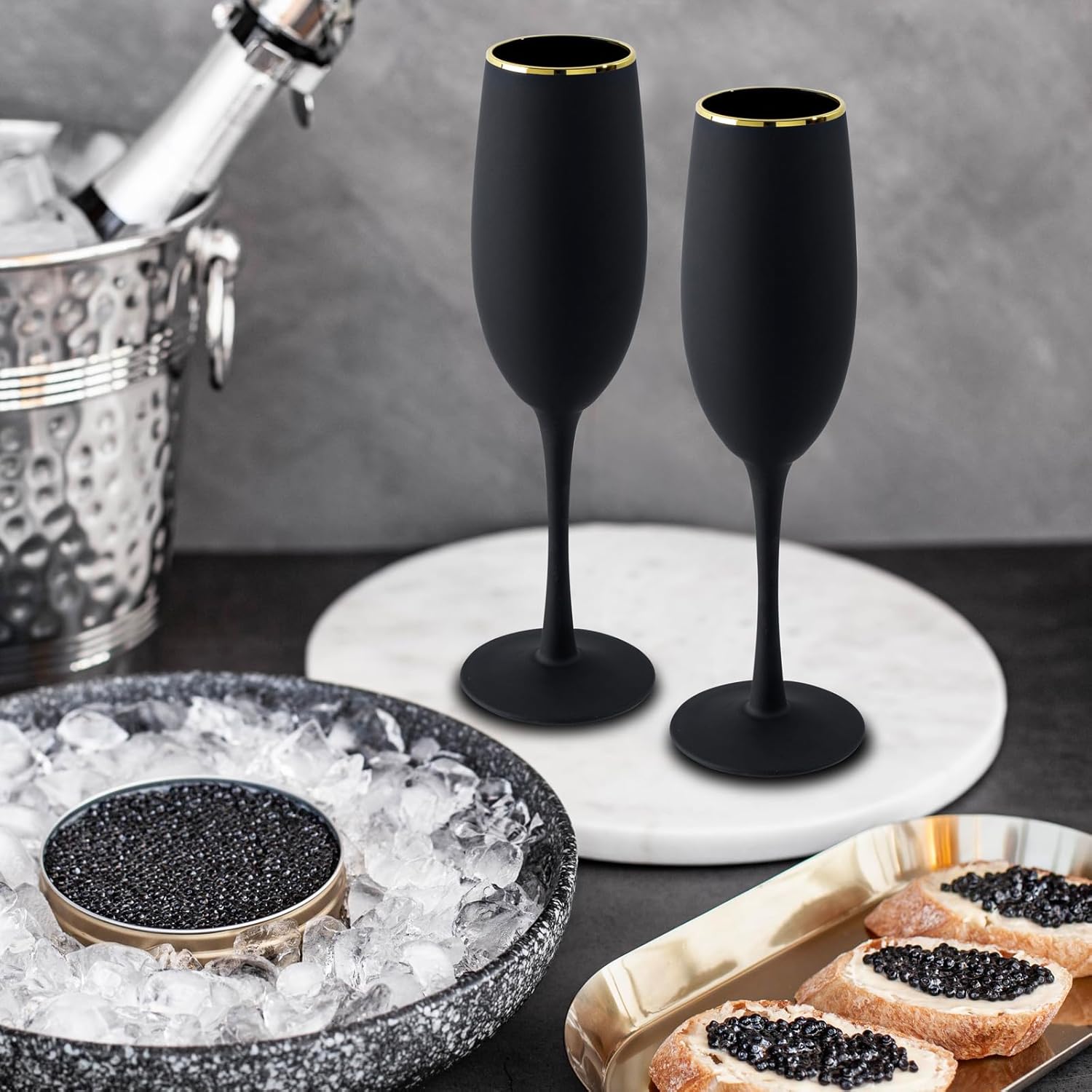 MyGift 4pcs Black Champagne Flutes, 8oz Cocktail Mimosa Glass Set, Holiday New Year Toasting, Wedding Gifts for Bride - Image 5