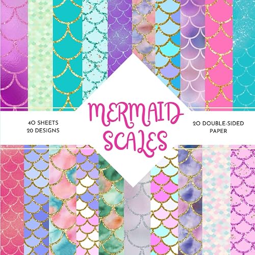 Mermaid Scales Scrapbook Paper 8,5 x 8,5 size 40 patterned double sided sheets (20 designs) Mermaid Scales Ephemera Themed Collection Mermaid