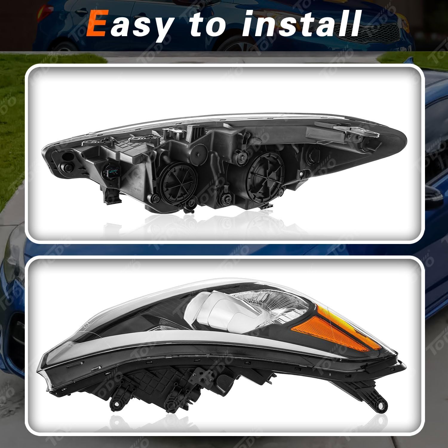 TODO Headlight w/Bulbs Compatible with 2014 2015 2016 Forte Forte5, Passenger/Right Side, NOT Fits LED DRL Models