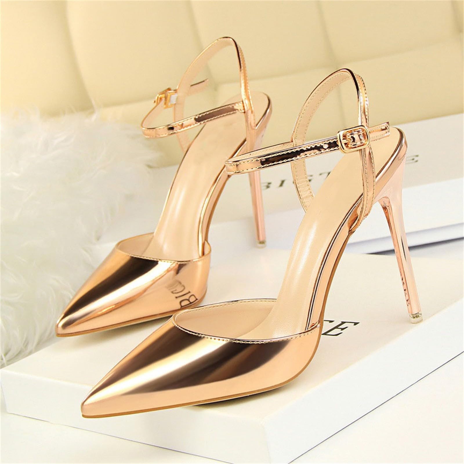 Donne Slingback Pumps Oro Sandali Estivi Elegante Pizzo Scarpe Alte Con Tacco A Spillo Alla Moda Scarpe Da Sera Traspirante Con Cinturino Alla Caviglia Scarpe Aperte