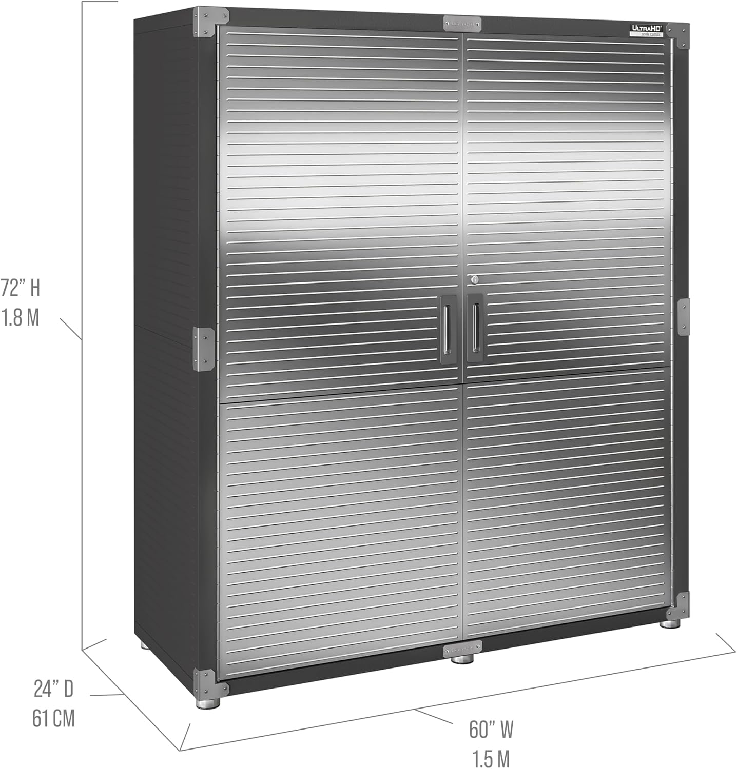Seville Classics UltraHD Solid Steel Lockable Metal Storage Cabinet Locker Organizer, w/Adjustable Shelves for Garage, Warehouse, Office, Classroom, Graphite, 60" W x 24" D x 72" H