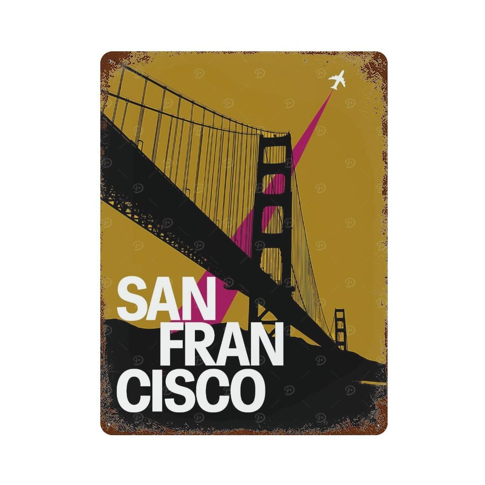 Garage Style San Francisco Travel Rust Effect Tin Sign 15.7"x11.8", Industrial Home Decor for Bar And Workshop