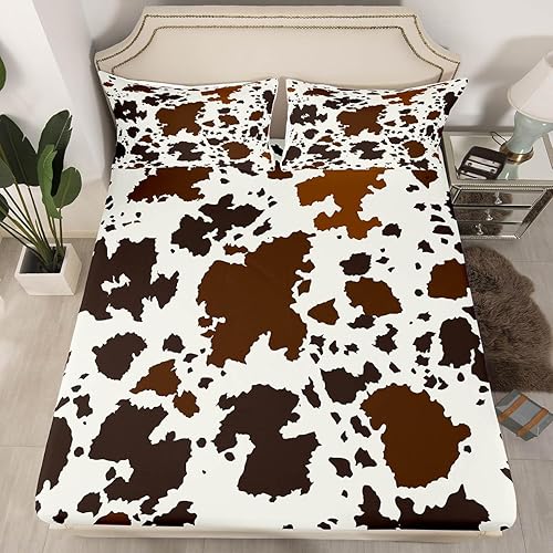Miniatura 2 de Erosebridal Juego de sábanas de cuero de vaca marrón diseño de animales occidentales color negro y blanco de cuerno largo de piel de vaca de las