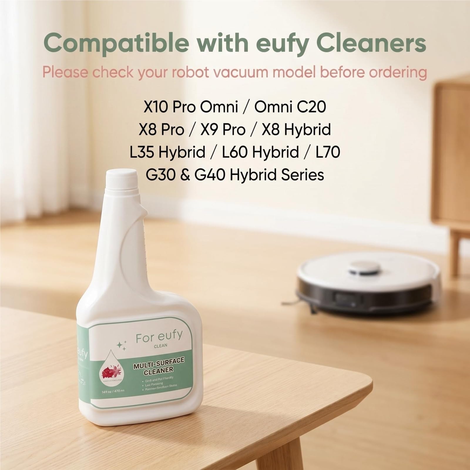 Compatible con eufy Omni C20/X8 Pro/X10 Omni, Solución Limpiadora for Pisos, 473mlX5, Eliminación Fuerte de Manchas, Baja Espuma a Base de Plantas, Proporción 1:200