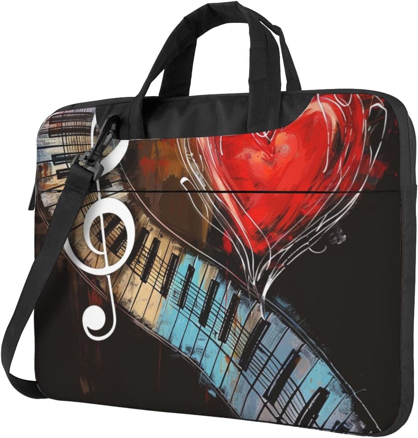 Treble Love Music Printed Laptop Tote Bag Travel Business Computer Bag Work Bag for Men Women, black, 15.6 inch