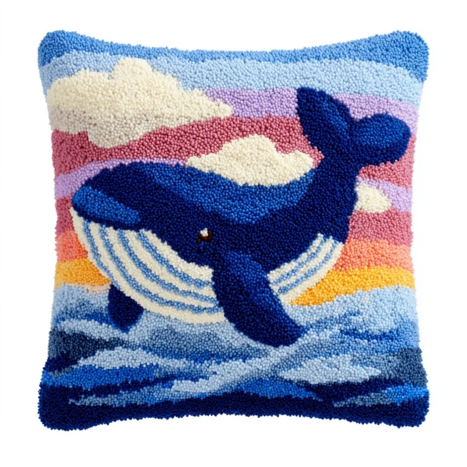 AxiangziK Latch Hook Pillow Kits 17x17in,Whale