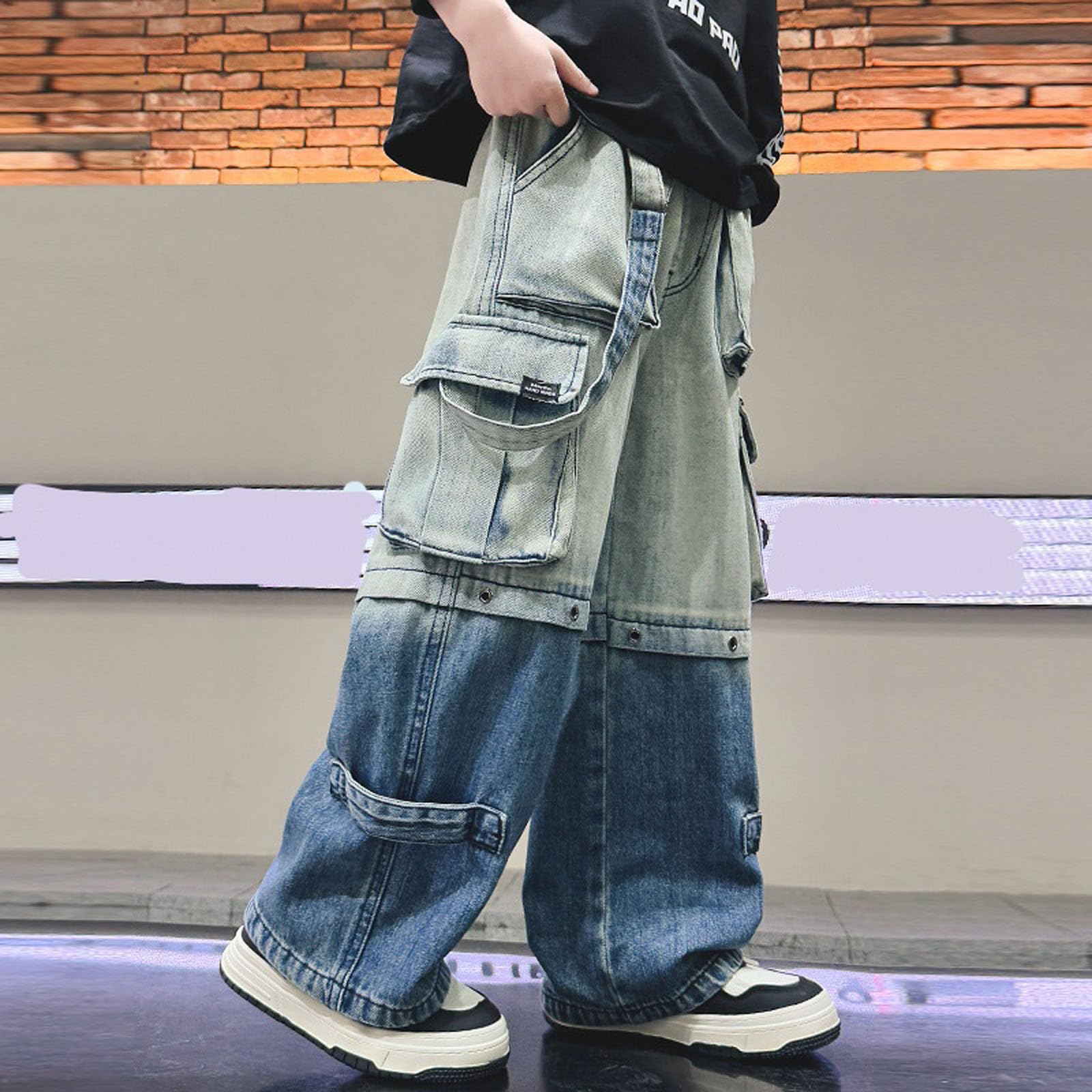Genérico Vaqueros Niño 4-16 Años Baggy Pantalon Vaquero Adolescentes Chico Cintura Elástica Rectos Cómodos Hippies Streetwear Jeans Pantalones Vaqueros Cargo Denim Loose Primavera 2026