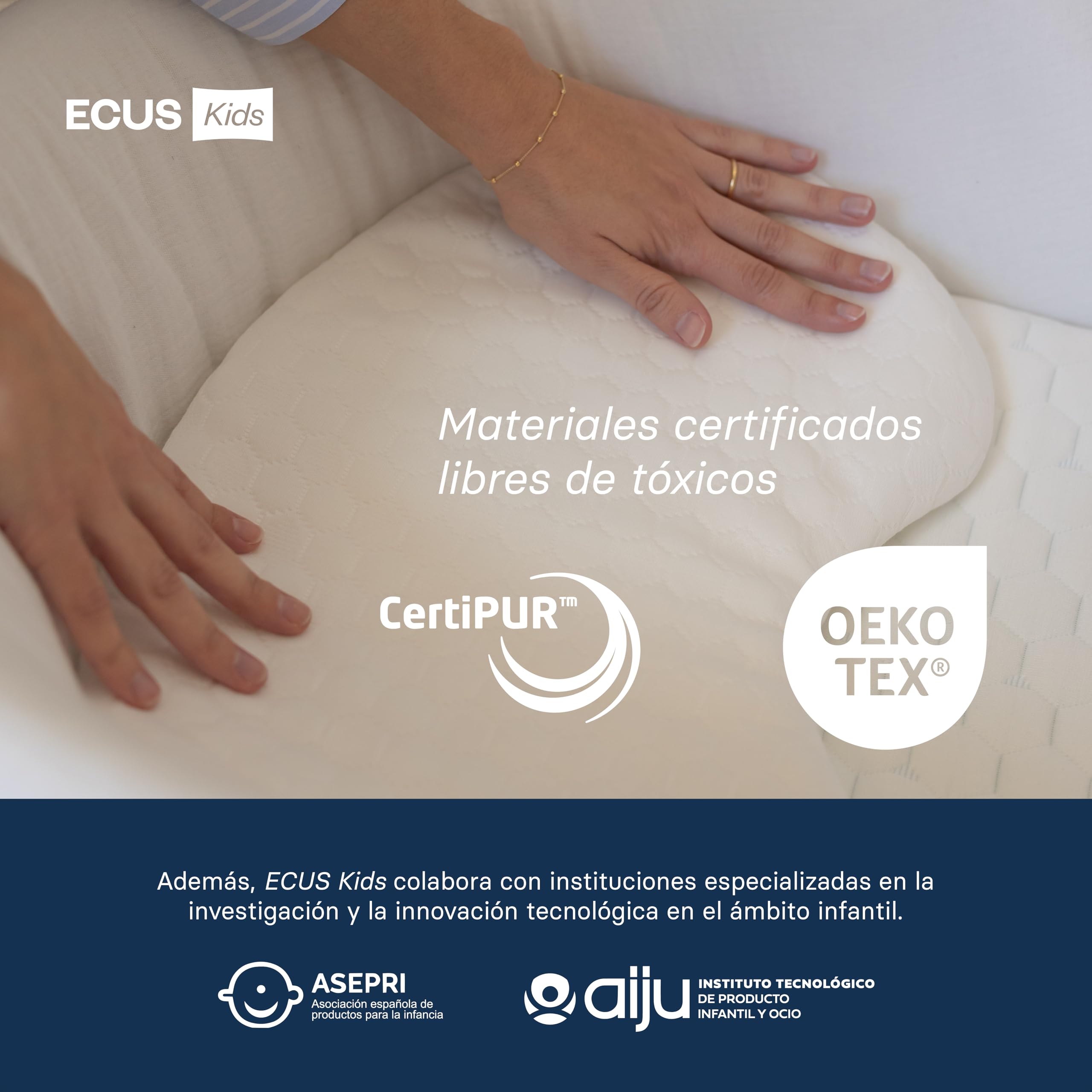Ecus Kids | Cojin Plagiocefalia Bebe Care Pillow Mini 55 cm. Almohada Que Previene Cabeza Plana y Plagiocefalia Postural. Tejido Hipoalergénico y Transpirable, Desenfundable y Lavable