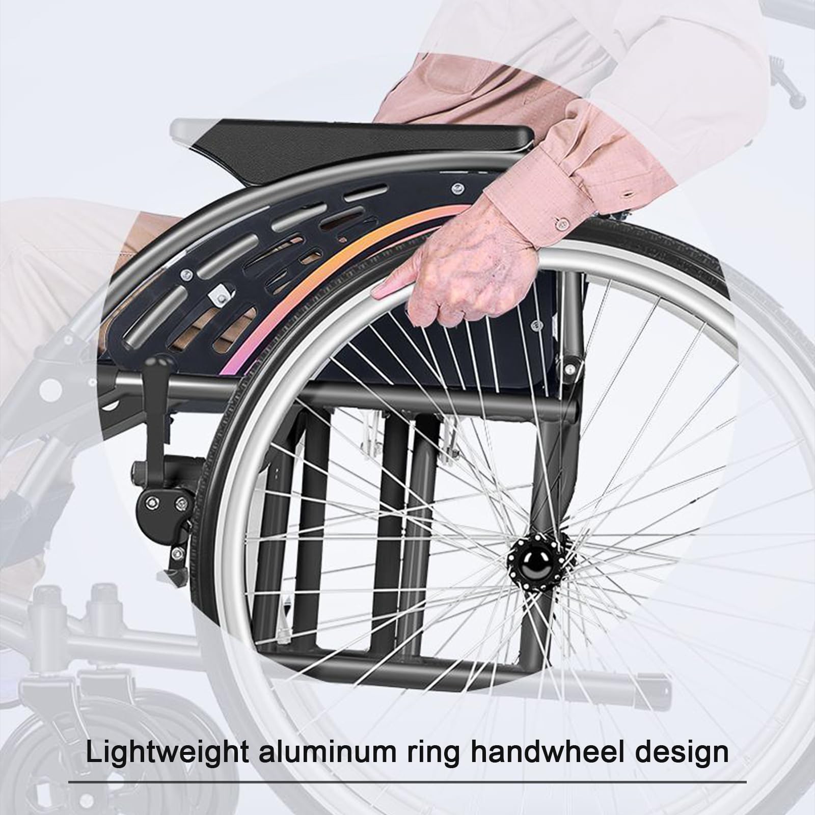 Silla de ruedas manual autopropulsada, silla de ruedas de aluminio plegable ligera con frenos de mano, ruedas traseras de liberación rápida y amortiguador para una fácil movilidad