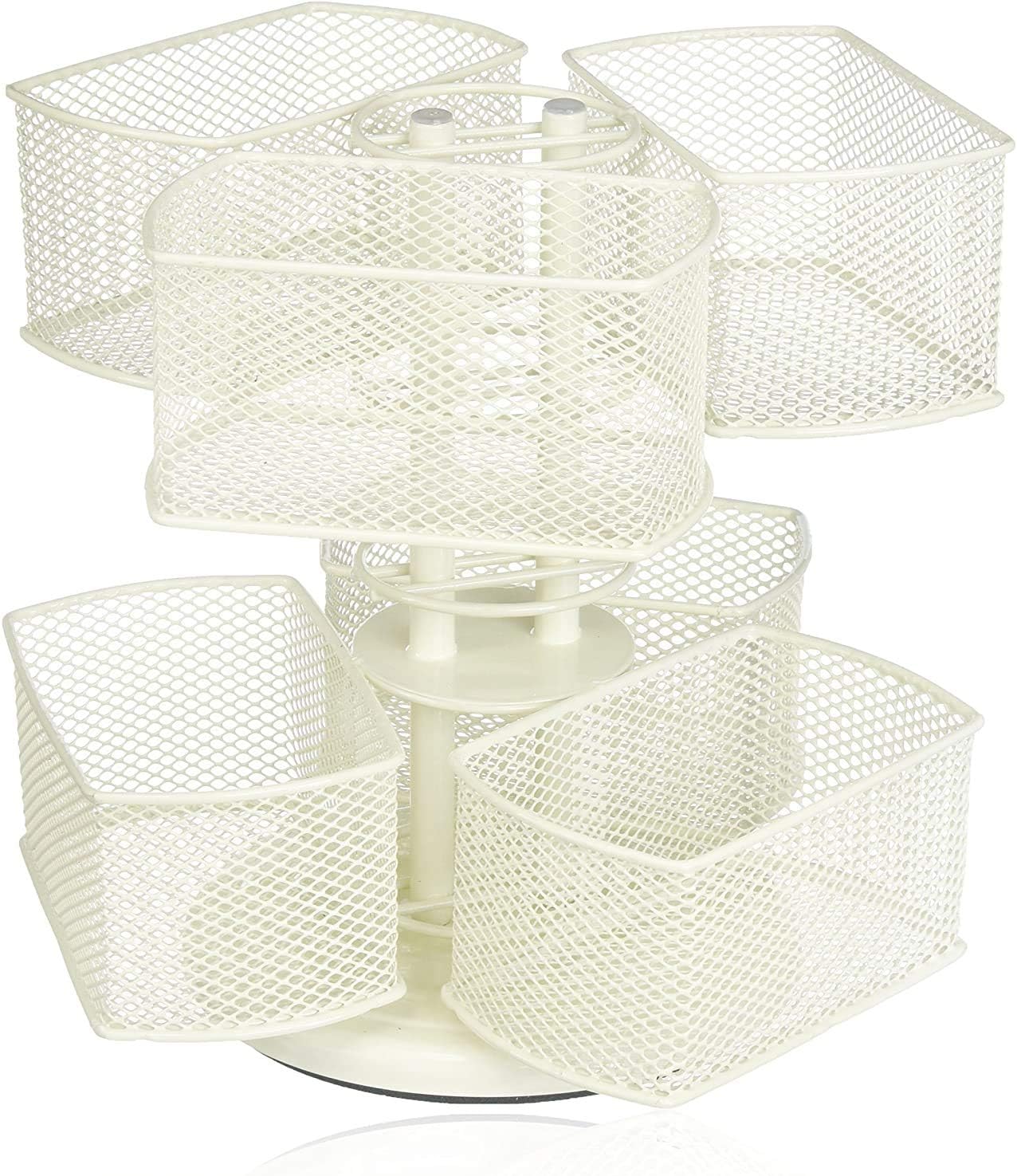 Nifty 2-Tier Cosmetic Organizing Carousel - Cream Powder Coat Finish, Spins 360-Degrees, Cosmetic Bathroom or Bedroom Vanity Storage, Beauty Supplies Organizer, Lazy Susan Platform