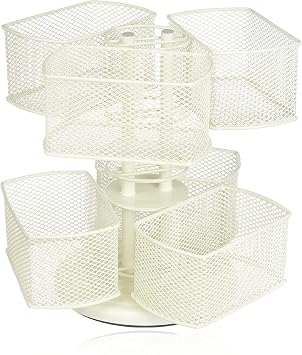 Nifty 2-Tier Cosmetic Organizing Carousel - Cream Powder Coat Finish, Spins 360-Degrees, Cosmetic Bathroom or Bedroom Vanity Storage, Beauty Supplies Organizer, Lazy Susan Platform
