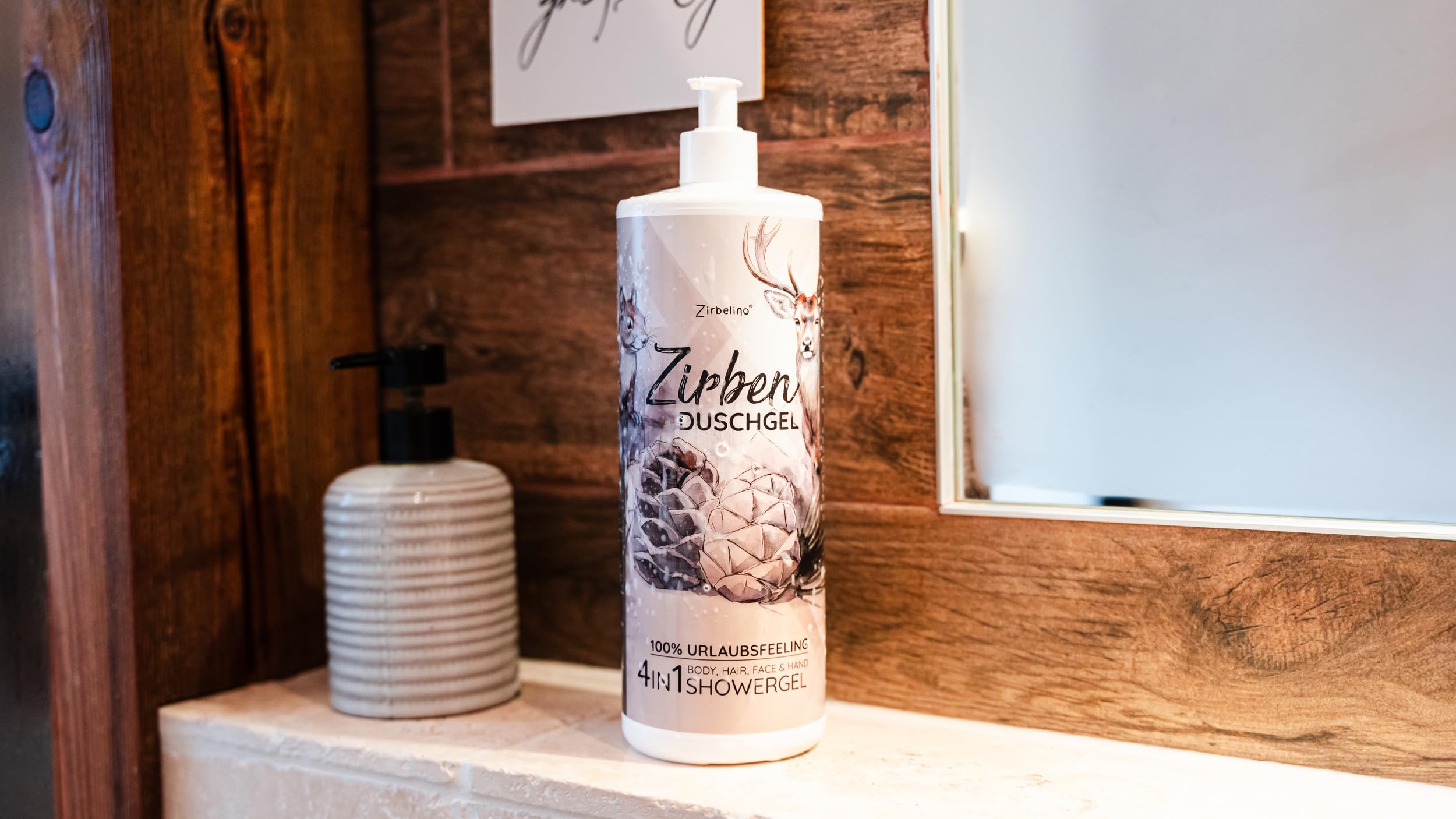 ZirbenDuschgel 4in1 - für Körper, Haare, Gesicht und Hände - mit praktischem Pumpspender - 1000ml
