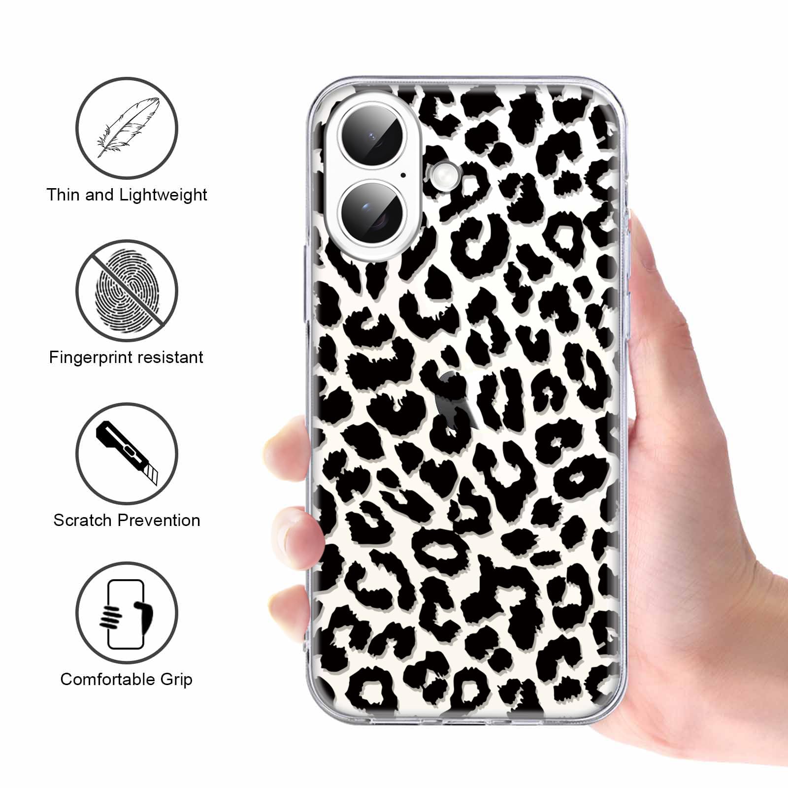 ZhuoFan Cover per iPhone 16e/SE 4/SE 2025 6,1, Aesthetic Leopardata Motivo Custodia Bianco Opaca Ultra Morbida Sottile Leggera Silicone Antiurto AntiGraffio TPU Bumper Protettiva Case, 07