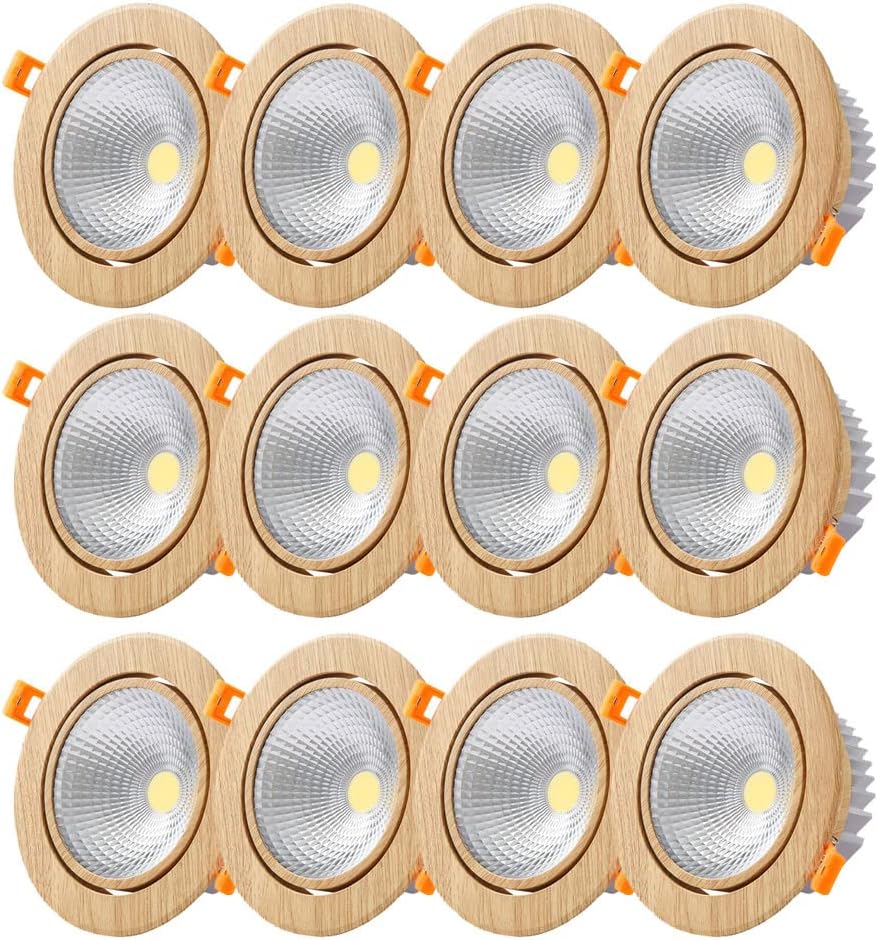 (12 Pack 5W,7W,12W LED Recessed Lighting Ceiling Lights Aluminum Wood Grain LED Can Lights COB Aluminum Spotlight Recessed Light Fixturesfor Restaurant Entrance