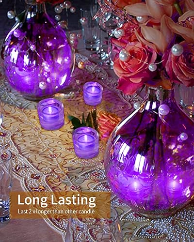Miniatura 5 de SHYMERY Luz LED sumergible, color morado, impermeable, sin llama, velas de té, bajo el agua, funciona con pilas, luz de celebración de festivales de