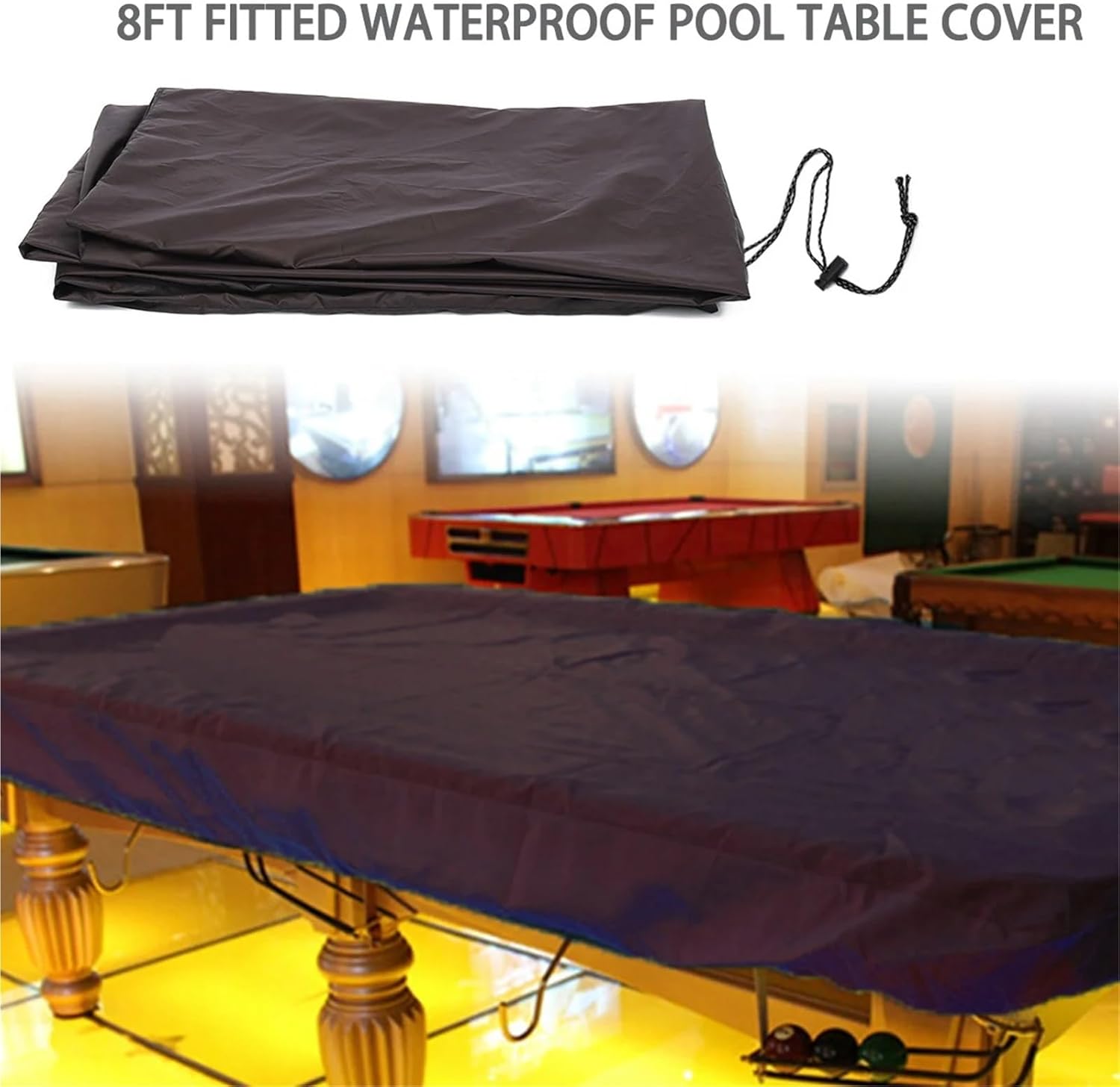 1/3/5pcs 8Ft Billiard Pool Table Cover with Drawstring Waterproof for Rectangle(1pcs)