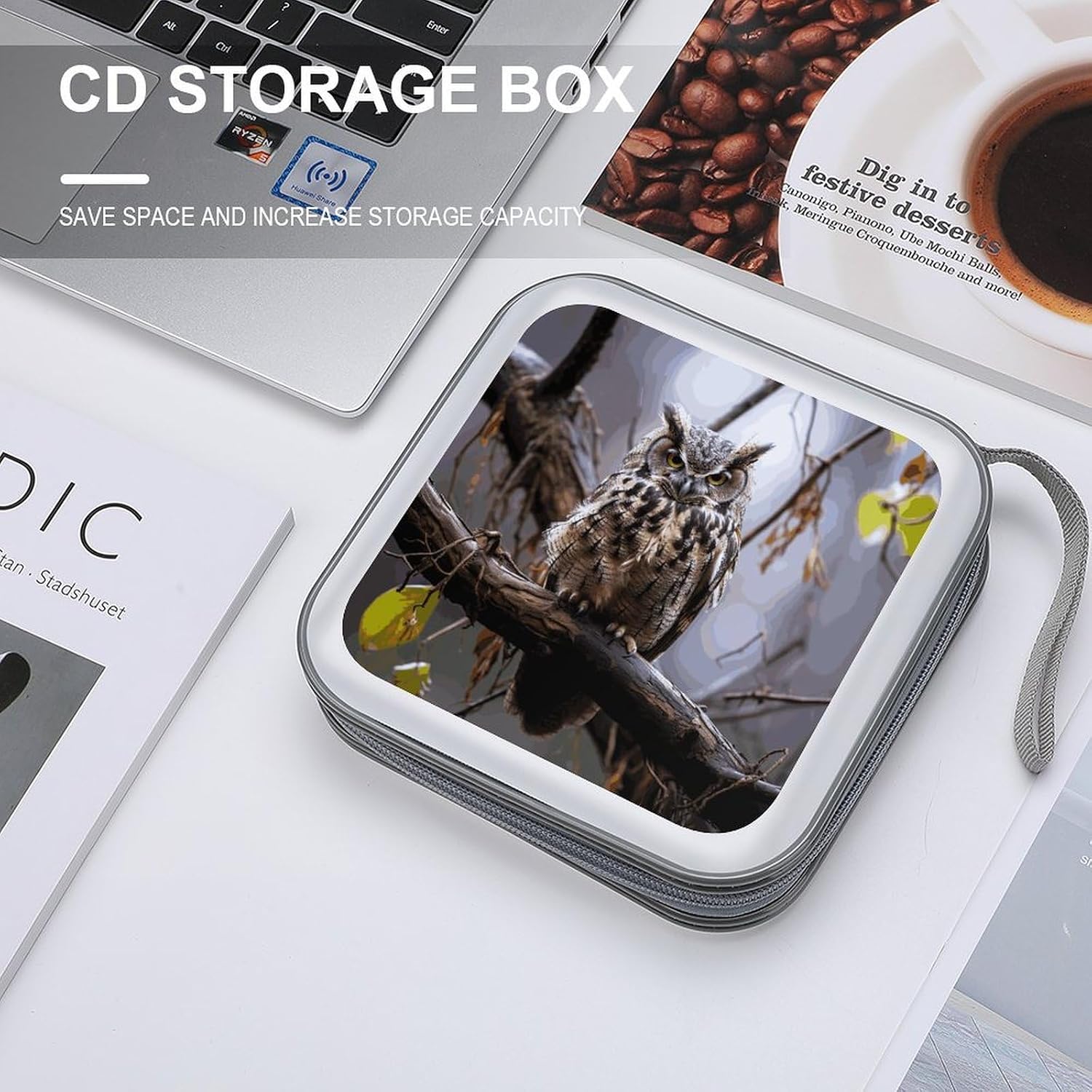 Owl on A Branch CD Case Binder for Travel Car DVD Storage Case DVD Storage Bag with Handles Cover CD Storage Binder for Blu-ray Movie Music Audio Disks 40 Disc Units