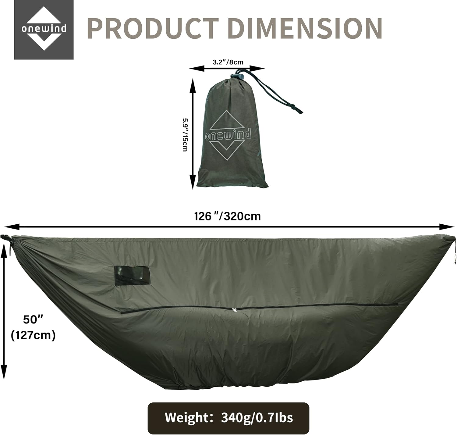 Onewind Hammock Zipper Windsock for Zipper Netted Hammock, Winter Sock for Wind Blocker, Lightweight and Wind-Resistant Protector for Cold Weather, OD Green