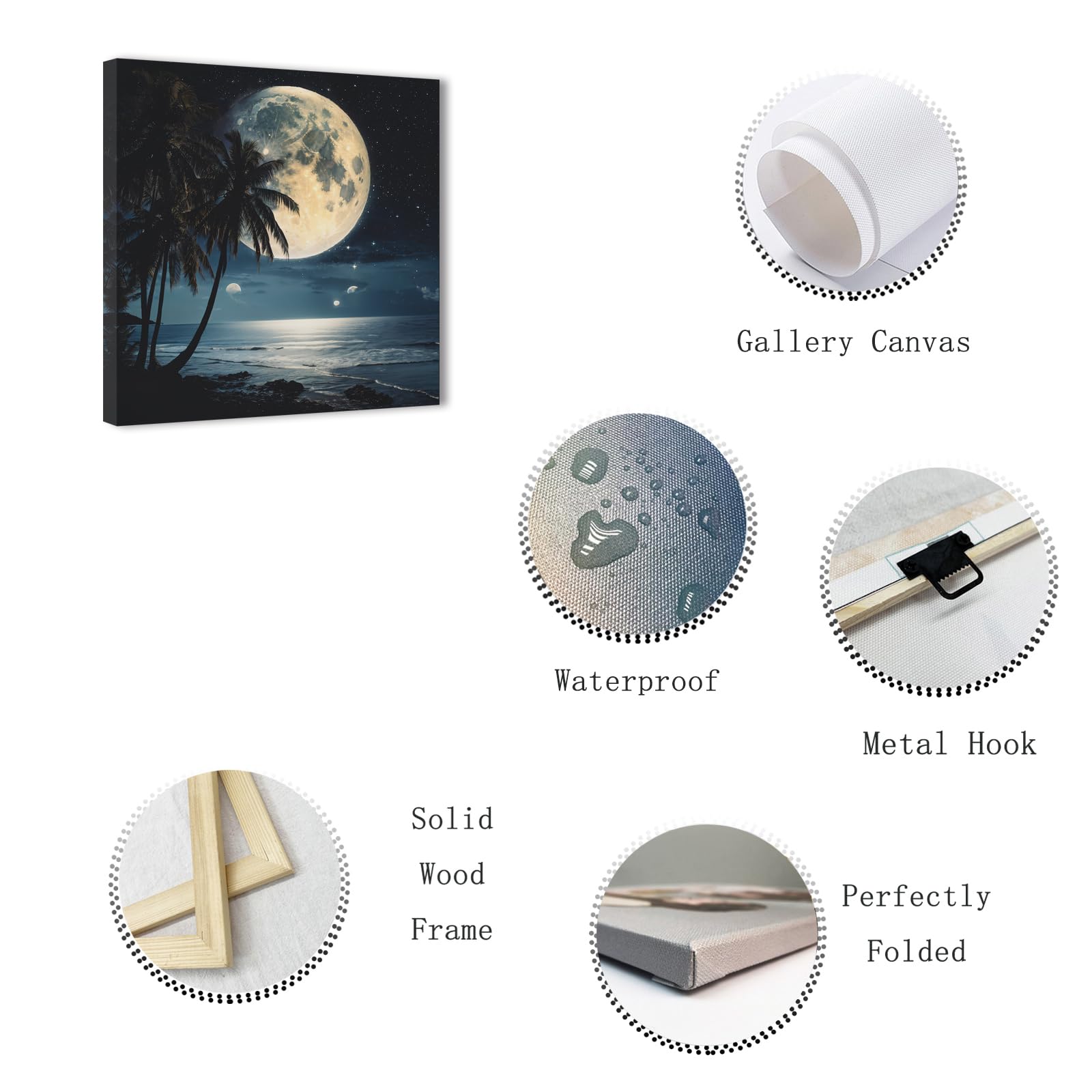 ZXHYWYM Full Moon Painting Canvas Wall Art Moon in Night Picture