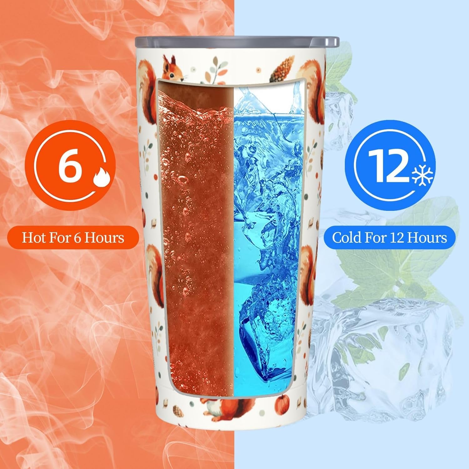 Cute Squirrel Tumbler,Squirrel 20oz Stainless Steel Insulated Travel Tumblers,Travel Coffee Mug with Lid and Straw Water Bottle Drink Tumbler Cups Gifts for Women Men - Image 6