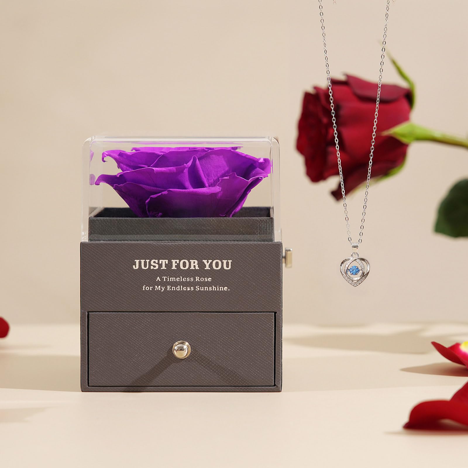 ADDWel Wieczna róża z naszyjnikiem w kształcie serca i pozytywką "You Are My Sunshine Mama, Żona, Babcia lub Dziewczyna na Dzień Matki, Urodziny, Rocznicę, Walentynki, Boże Narodzenie