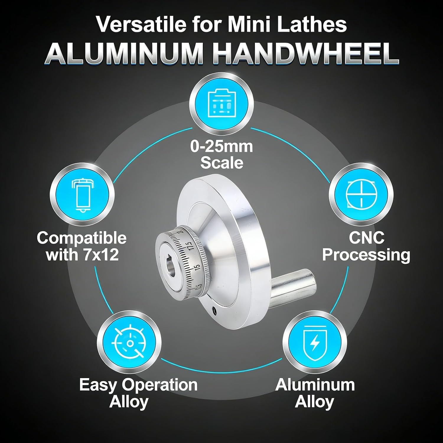 Lathe Handwheel 80mm Aluminum Alloy Hand Wheel with Crank Handle for 7x12 7x14 0618 CJ18A Mini Lathes - Revolving Knob Hand Crank, Precise Scale, Easy Installation