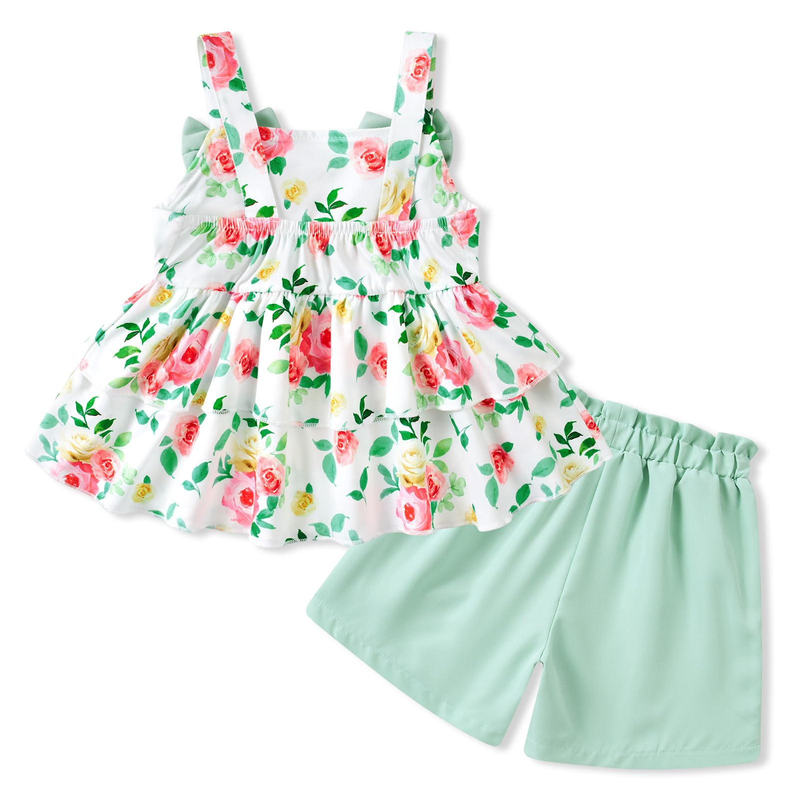 Fanient Completi per Bambine,Set di Abbigliamento Estivo,Top Senza Maniche con Volant,Pantaloncini con Tasche,Grazioso Completo Casual 2-6 Anni