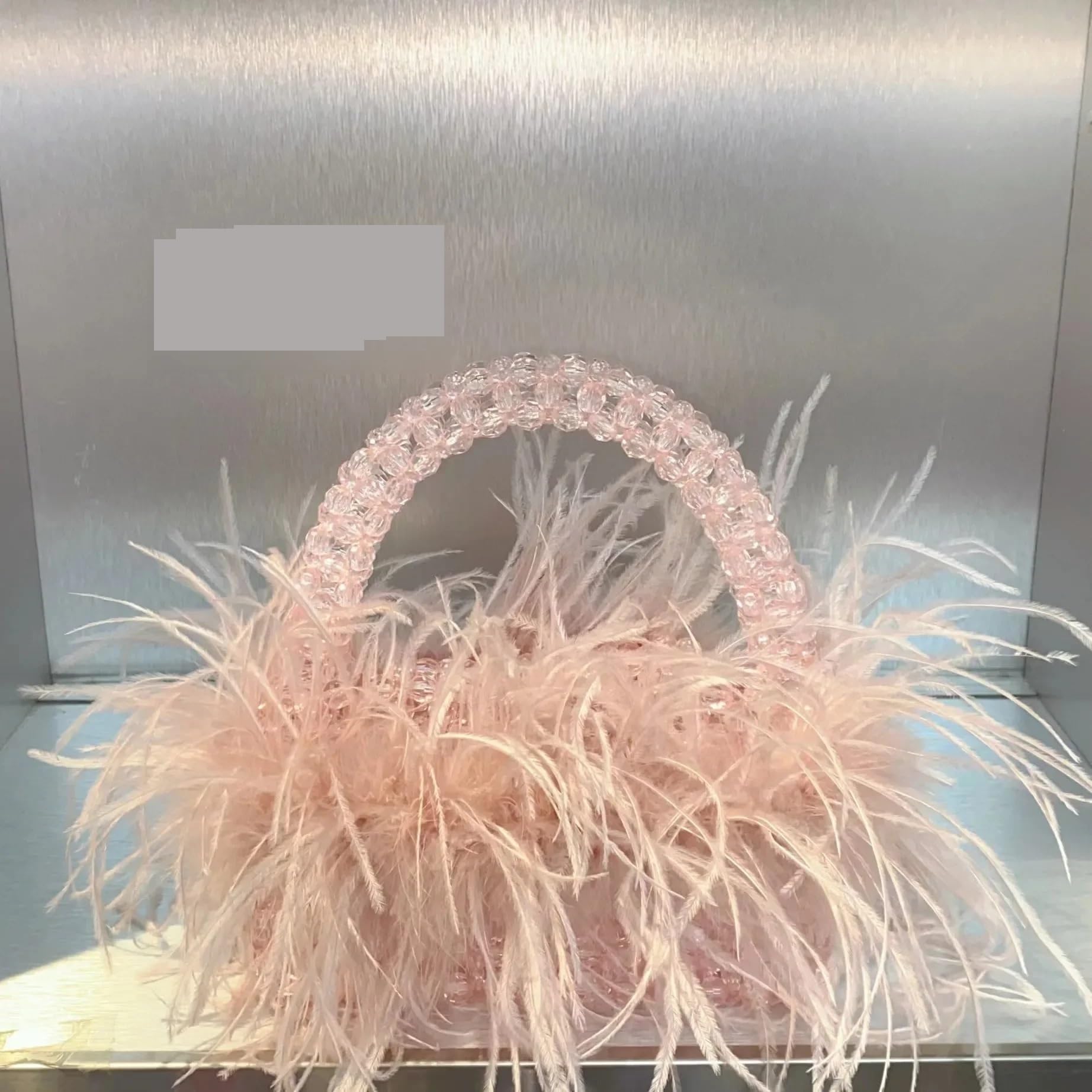 Borsa Piume Borsa a mano con perline di piume, mini borsa quadrata, a tracolla rigida, tote, alla moda per festa