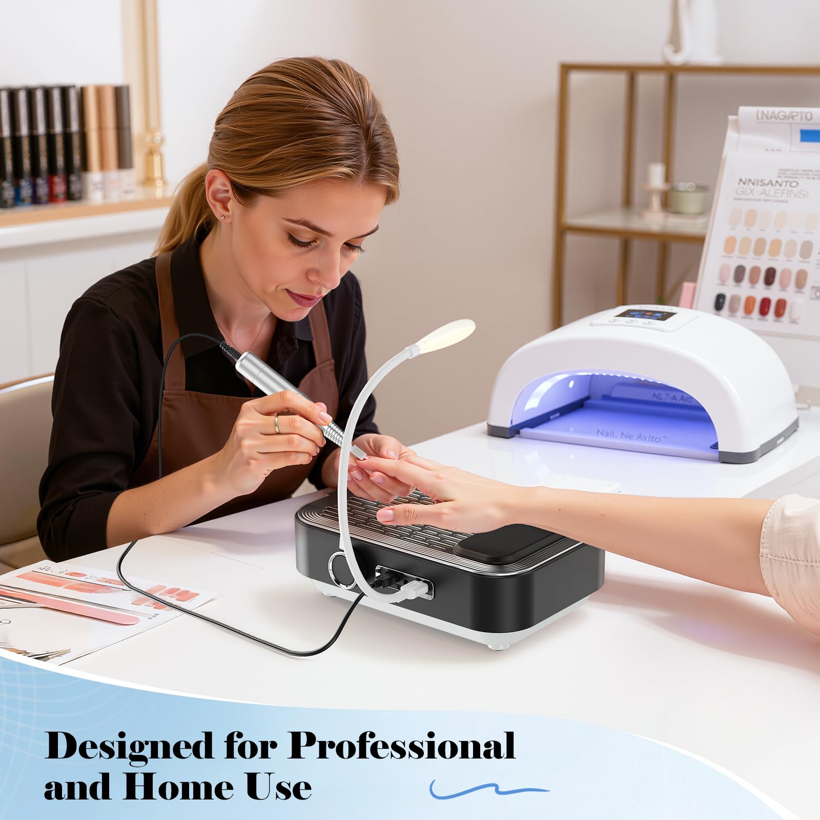 Lima per unghie elettrica 4 in 1 con aspirapolvere, lampada LED e powerbank, 45.000 giri/min Cura professionale delle unghie a casa e in salone