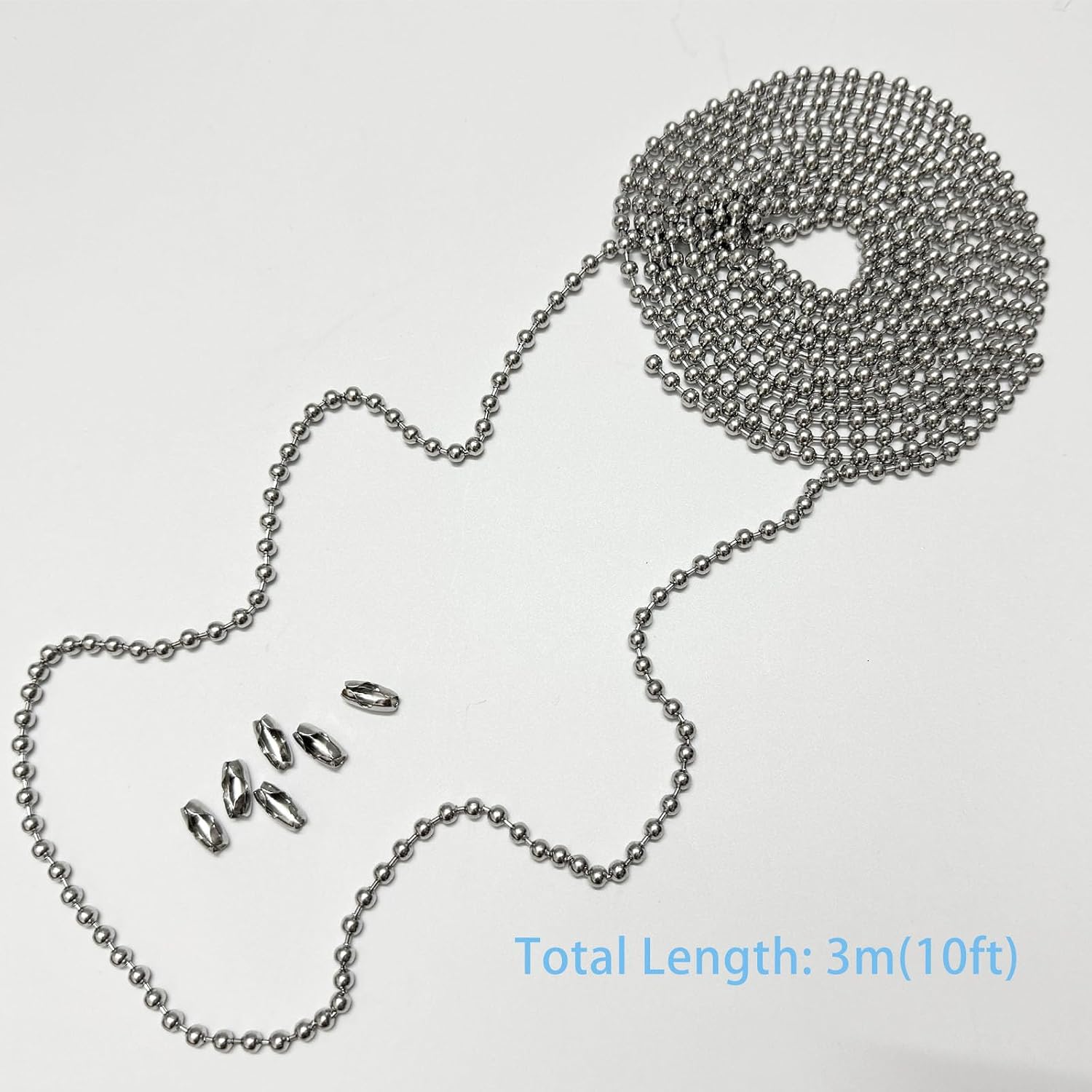 #10 Beaded Ball Chain 10 Feets 4.5mm Bead Chain Extender with 6pc Connector