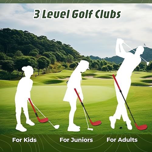 Miniatura 6 de Juego de astillado de golf portátil 2 en 1 de 6 x 6 pies, 2 alfombrillas de práctica de golf ajustables con palos de golf de 3 niveles, 40 bolas