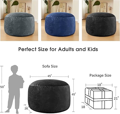 Miniatura 3 de Puf para adultos, silla tipo puf de espuma viscoelástica de 4 pies, sofá grande con funda de microfibra suave, sofá redondo y esponjoso para sala de