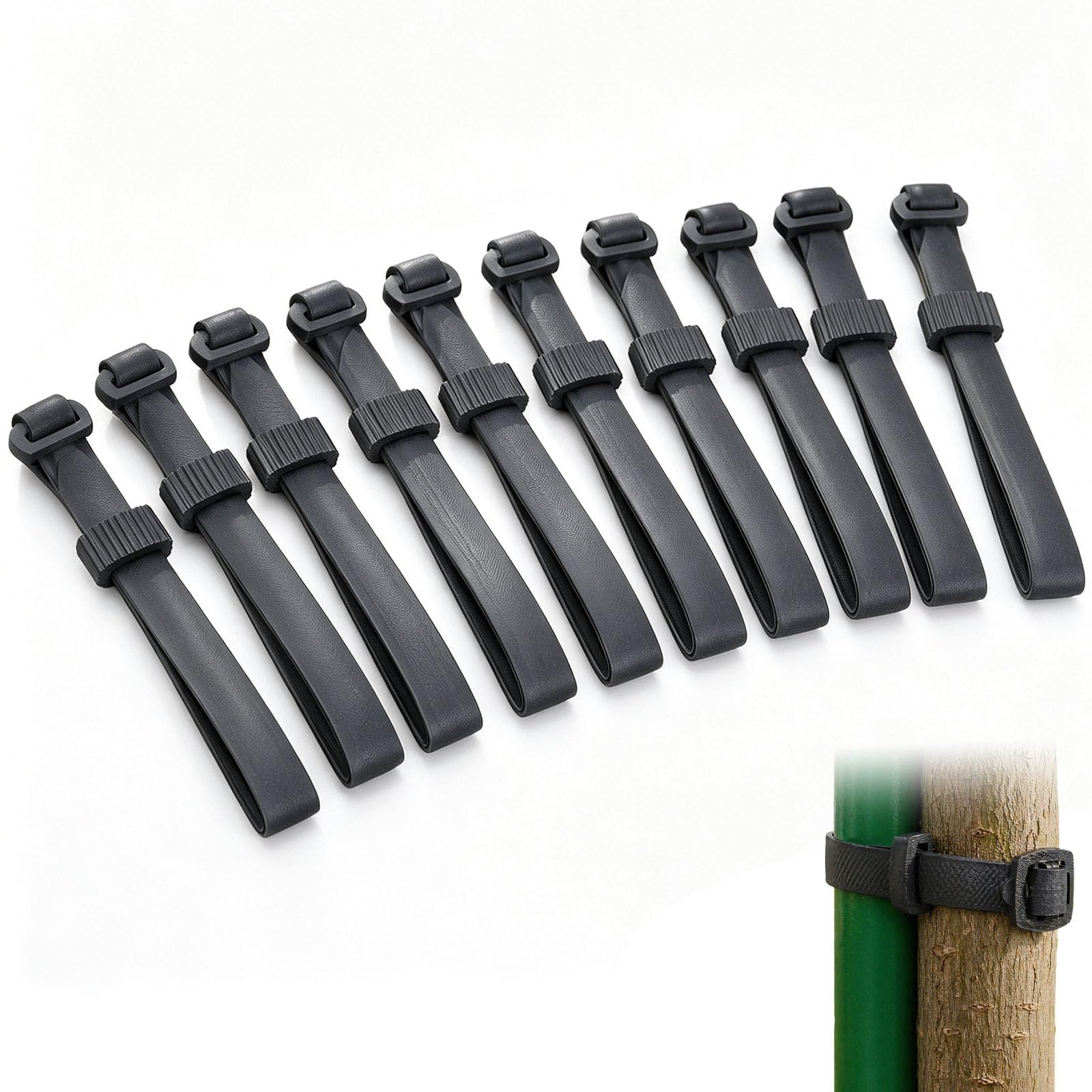 Msjuwek 10 Pcs Tree Ties Rubber Straps 11.8 Inch Adjustable Plant Support Ties for Staking Trees Shrubs Flexible Garden Plant Ties Weather Resistant Reusable Black