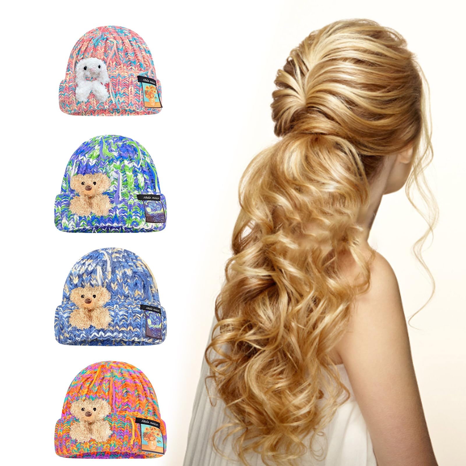 Teens Slouch Elastic Windproof Mixed Color Hat Ear Protector Hat Winter Adult Cycling Skiing Supplies Pink