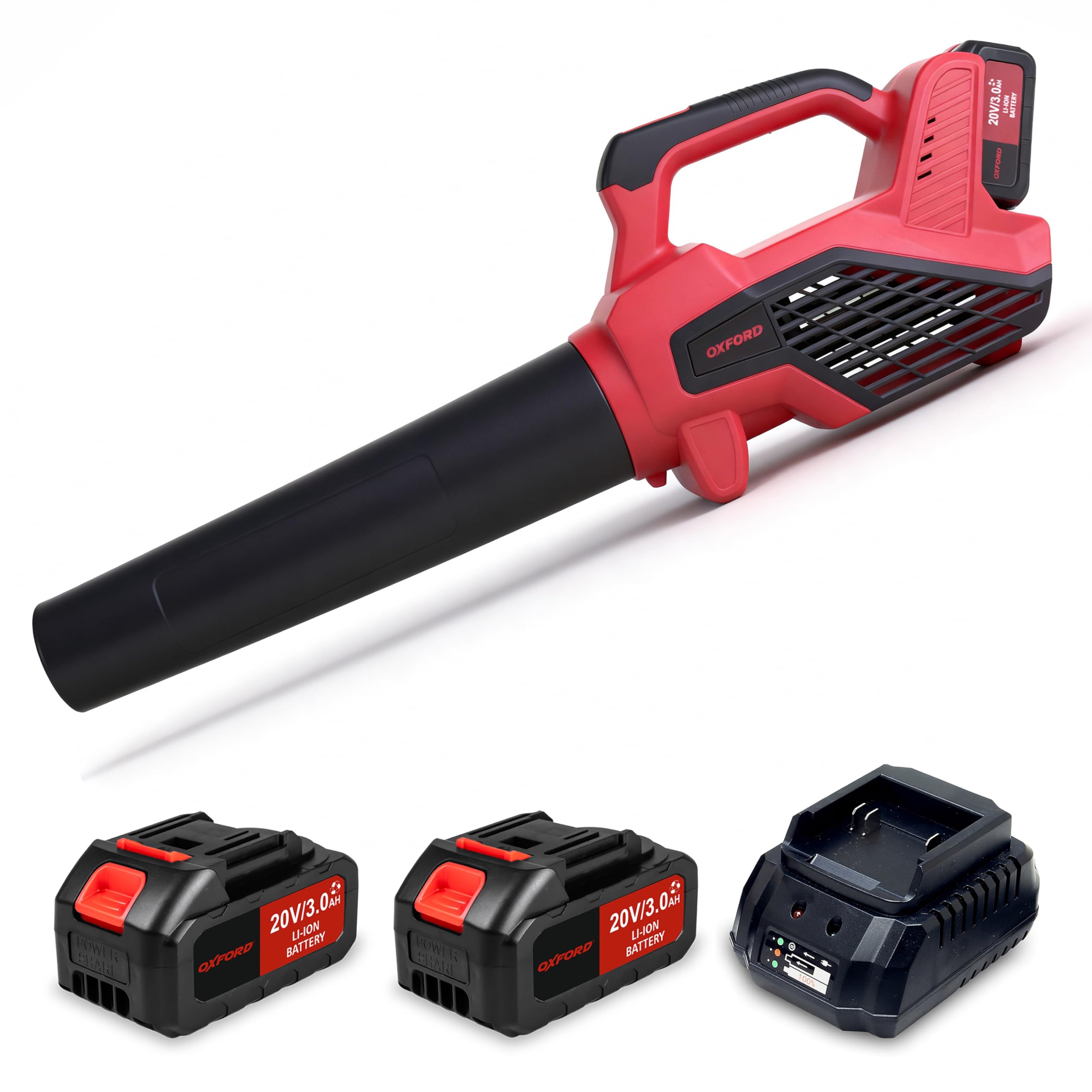 Oxford OLB-85 20V Cordless Leaf Blower – Dual 3.0Ah Batteries, 6-Level Variable Speed, 125 MPH Air Speed, 450 CFM Air Volume | Lightweight Garden & Home Cleaning Blower with 2 Nozzles & Carry Bag