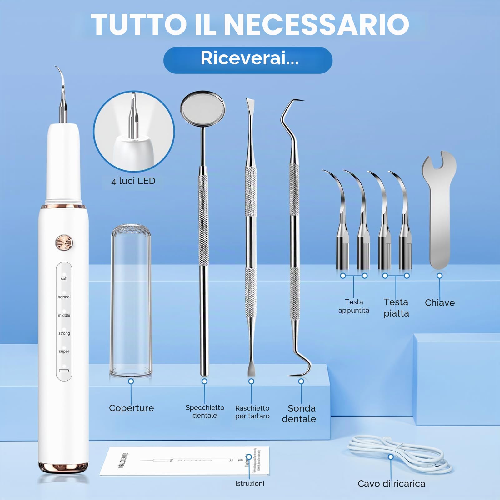 Rimozione del tartaro ad ultrasuoni Kit di pulizia dentale ad ultrasuoni per cani pulitore dentale per animali domestici 5 modalità regolabili per gatti strumenti di pulizia dei denti rimozione del